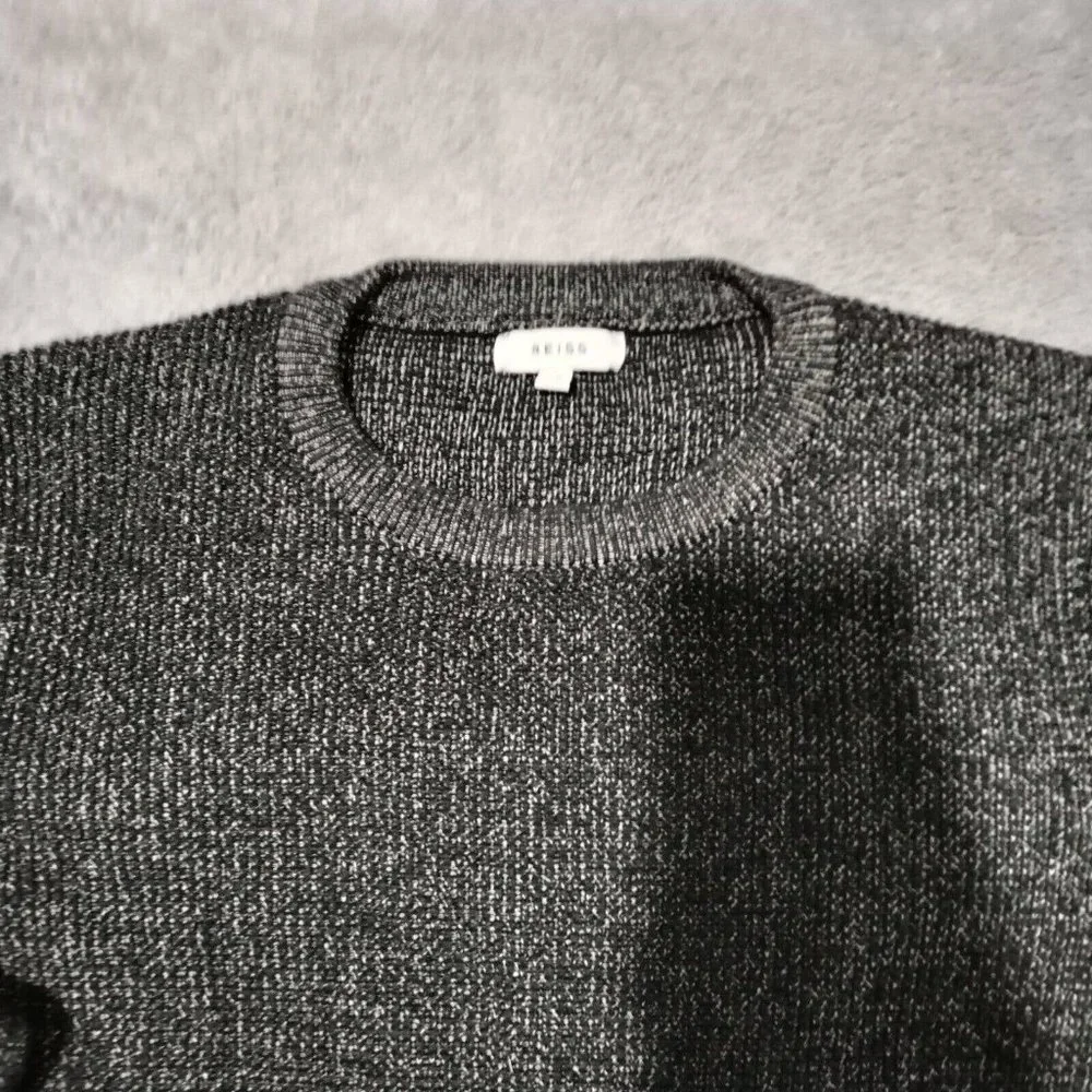 Reiss Jumper Mens XS Tiger Grey Chunky Tight Knit Contrasting Trim Crew Heavy - Picture 10 of 13